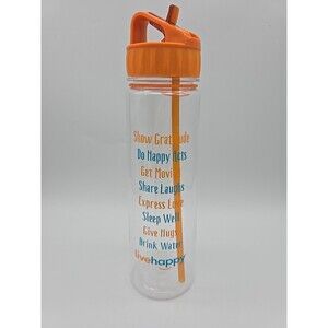 Live Happy Plastic Water Bottle Hydration Travel Excercise Positivity Words